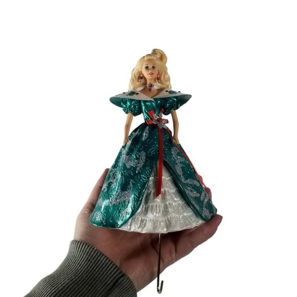 1996 Holiday Barbie Hallmark Stocking Hanger Christmas Green Glitter Vintage - Picture 10 of 10